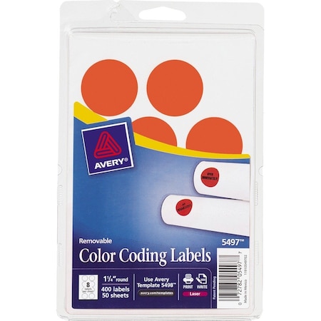 Avery Label, Round, 1.25Dia, Neonrd 6PK AVE05497